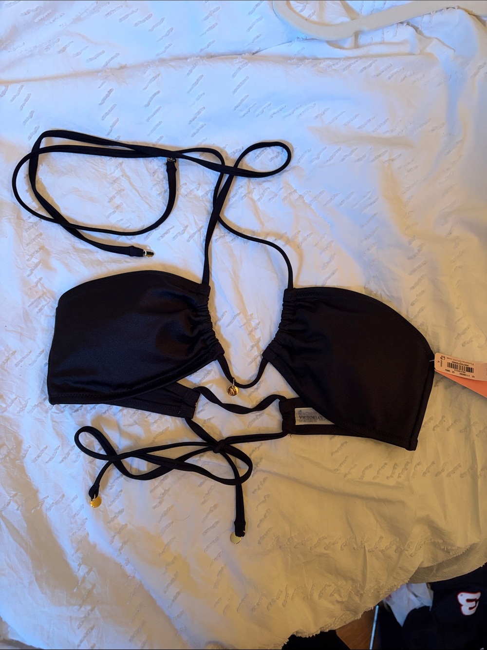 NWTs Victorias Secret Black Strappy Ruched Padded Bikini Top Beach Swimwear